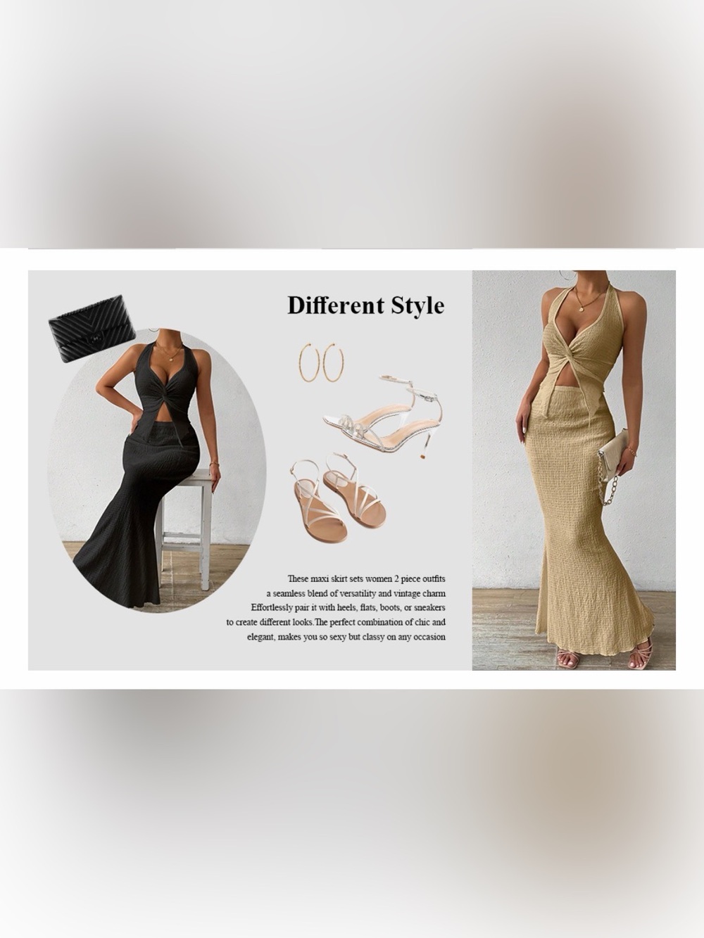 QJQ 2 Piece Outfits Summer Twist Front Halter Tank Tops Bodycon Large Long Maxi - Picture 8 of 10